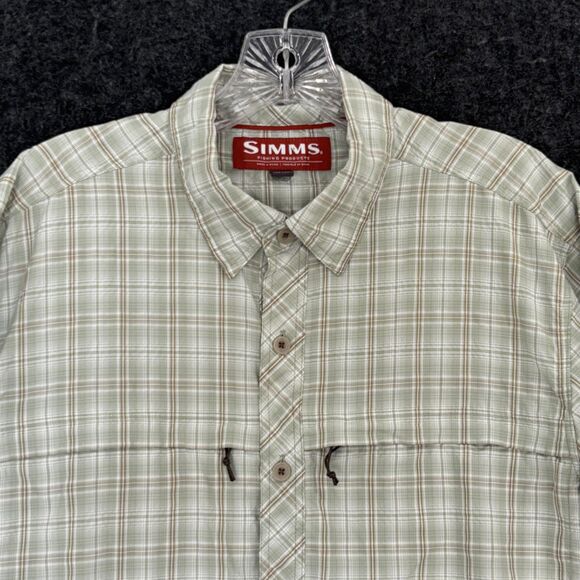 Simms Big Sky Shirt Men's Medium Green Plaid Fishing Button Front Performance - Picture 2 of 9